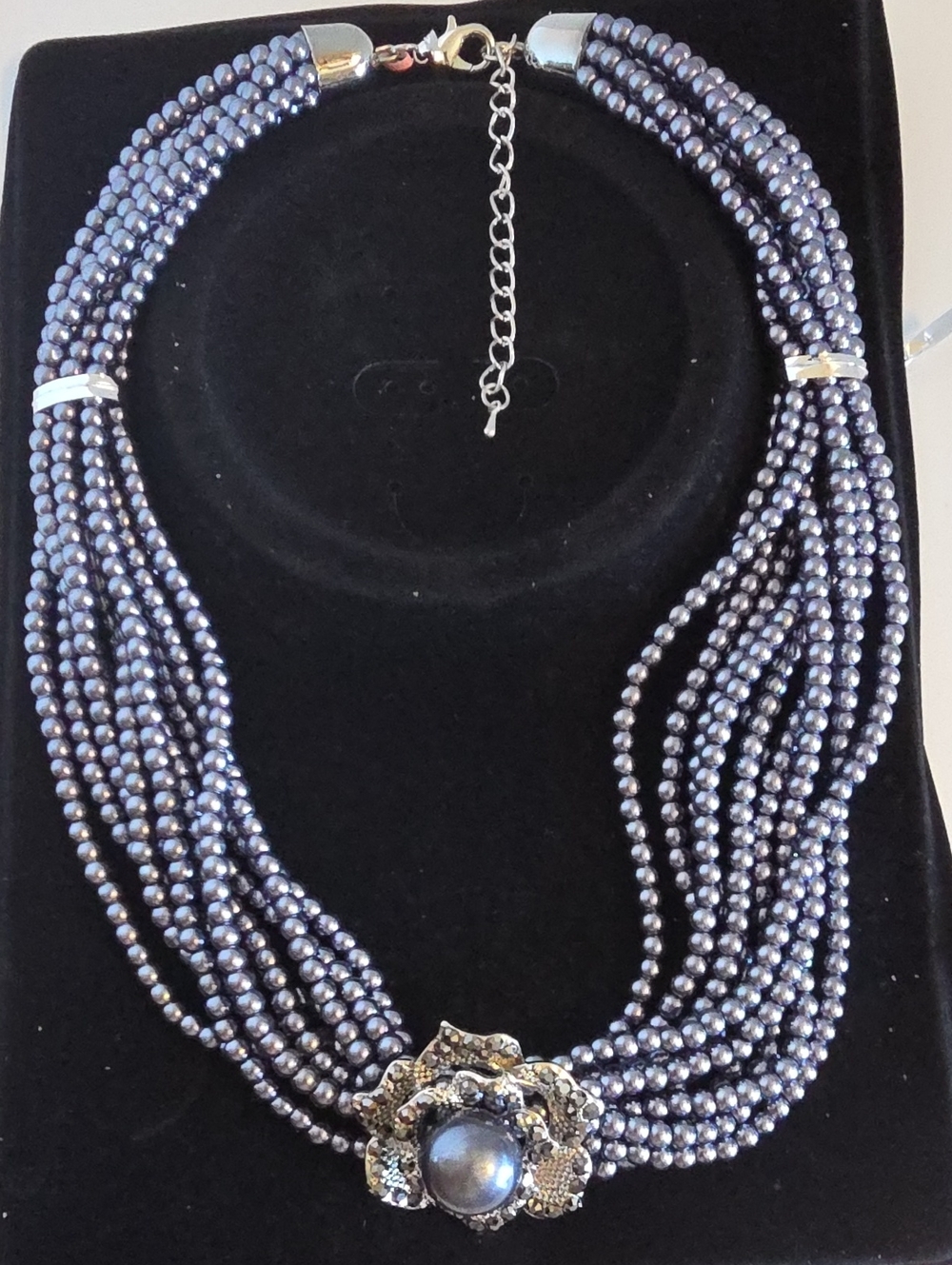 Vintage-Style Gray Multi-Strand Statement Necklace